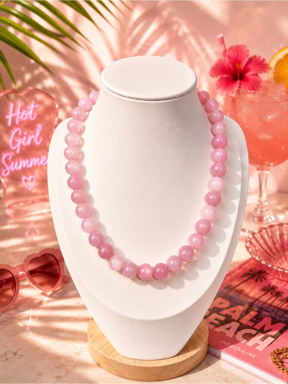 Pink Beaded Women’s Necklace - Classic Strand